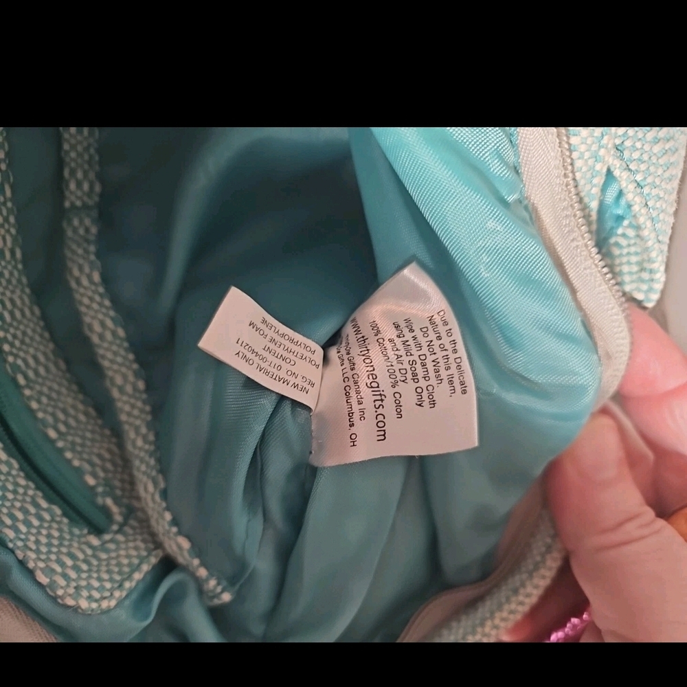 Thirty-One Crossbody Bag Medium Mint Green & Gray Monogram S VGUC 54" Strap - Picture 7 of 16